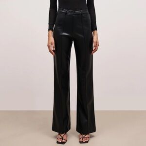 NWT Because Of Alice Size S Faux Leather Wide Leg Trousers in Black